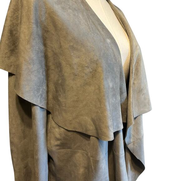 C. Luce Faux Suede Jacket Coat LG Gray Slouchy Shawl Collar Drapery Uneven Hem - Picture 6 of 13